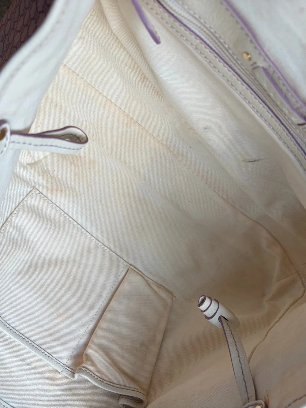 Vintage Celine Macadam Canvas Tote Bag in a purple and white/cream